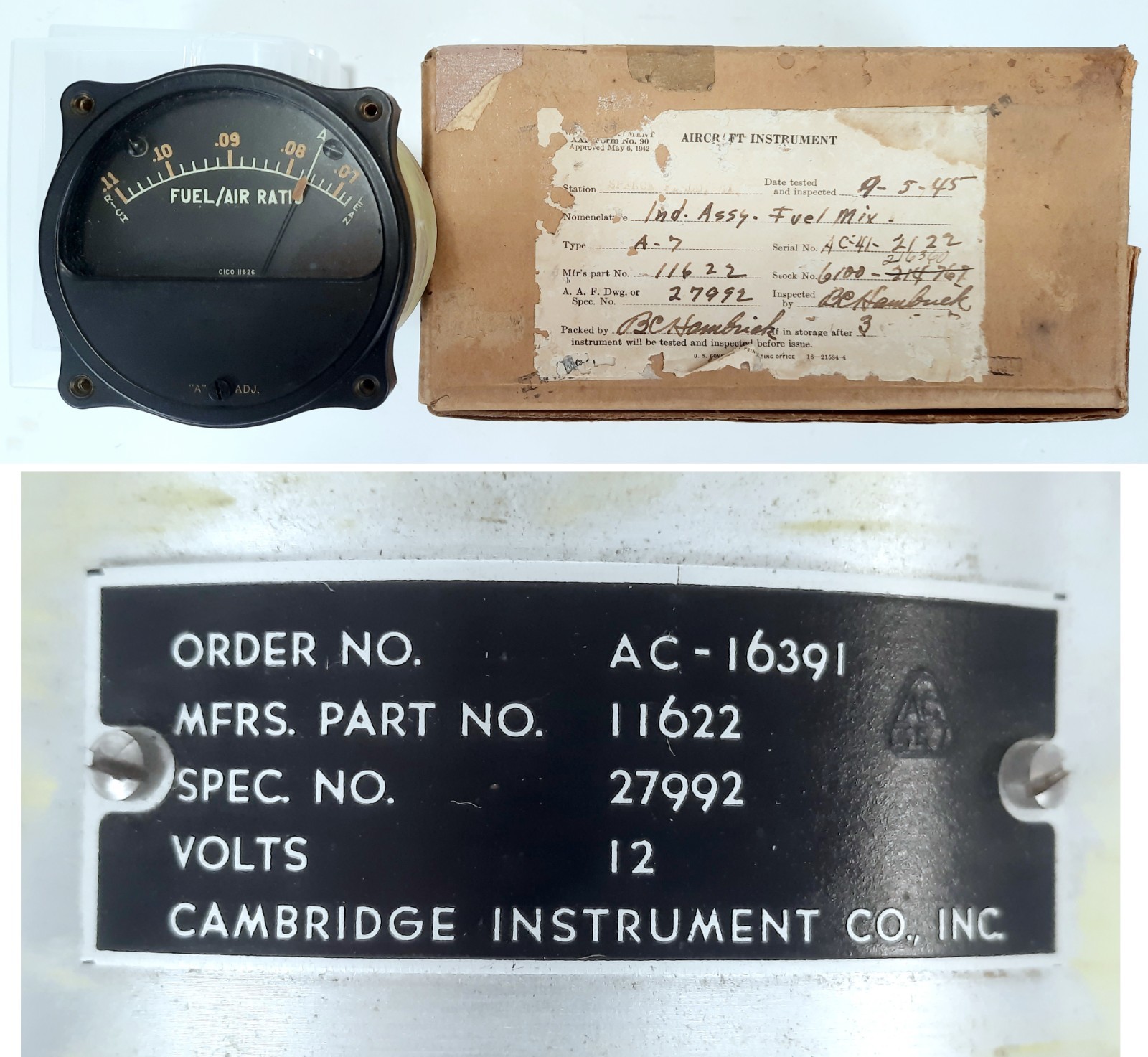 Cambridge Instrument Co. Inc. Cambridge Aircraft Fuel/Air Ratio Indicator