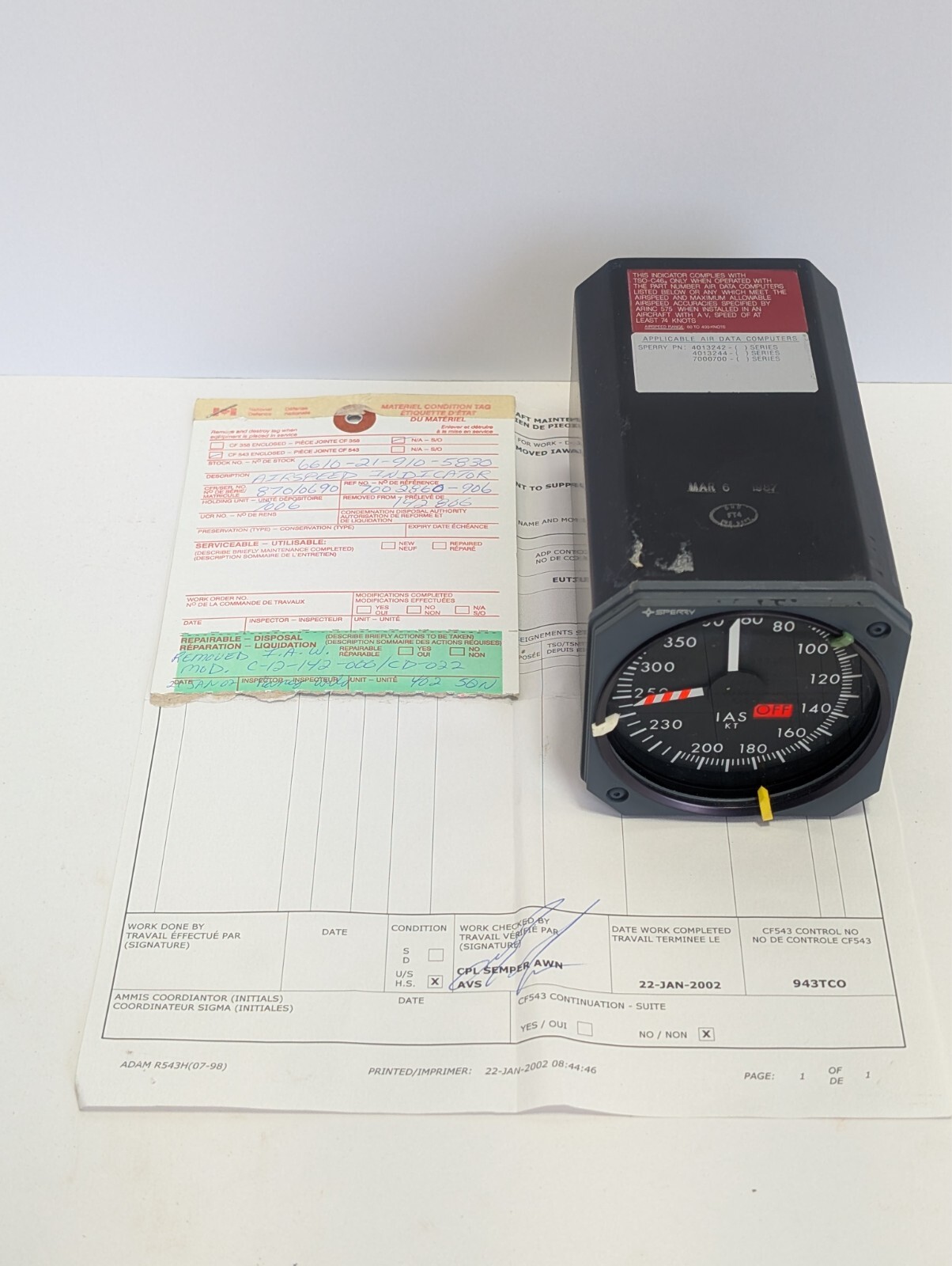 Honeywell International Inc Sperry SI-285 7002860-906 Airspeed Ind.