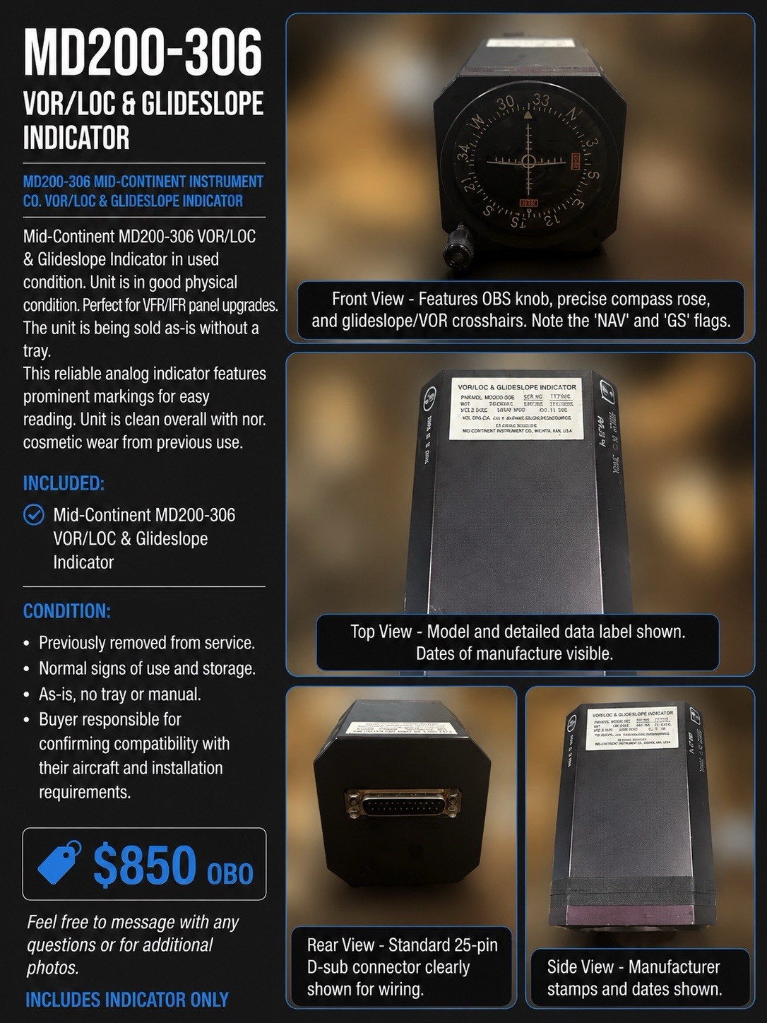 Mid-Continent MD200-306 VOR/LOC & Glideslope Indicator