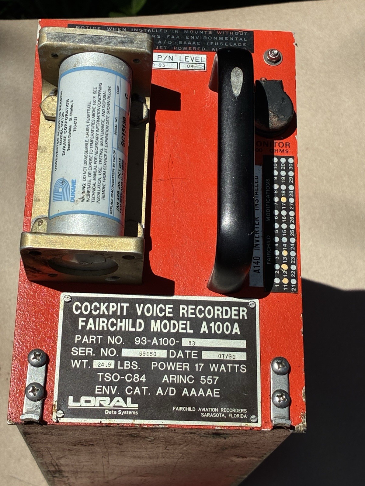 Fairchild 93-A100-83 COCKPIT VOICE RECORDER MODEL