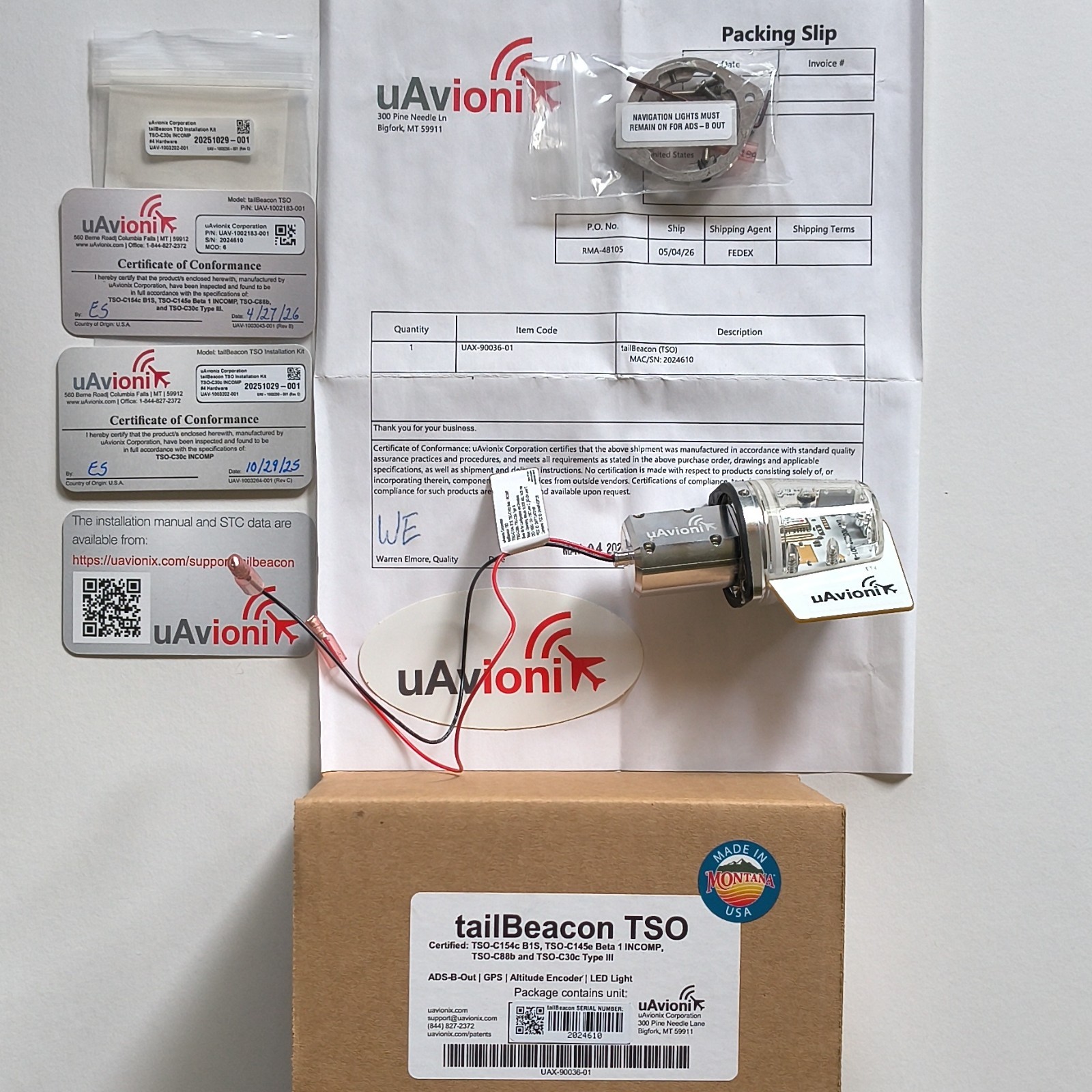 uAvionix ADS-B out Tailbeacon TSO