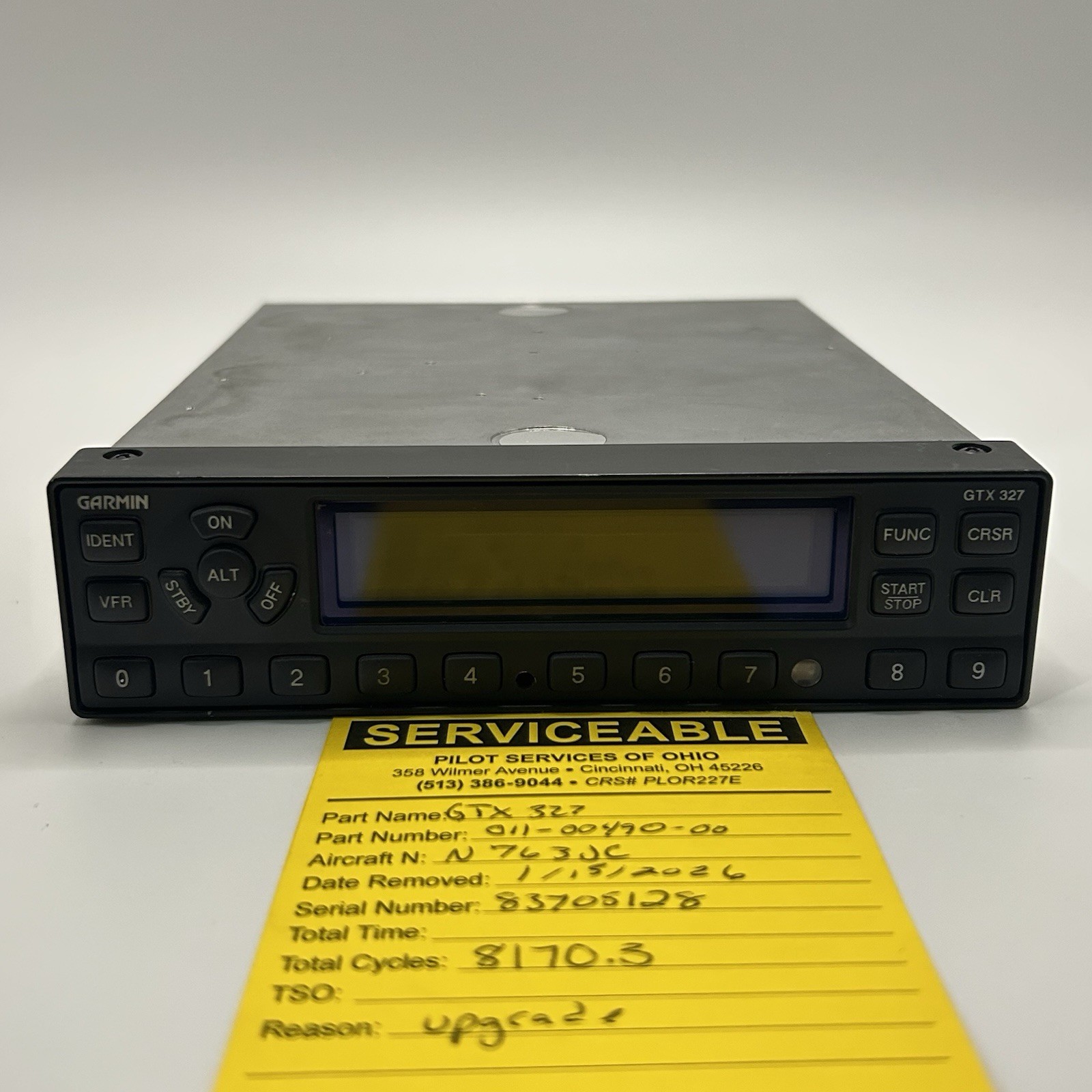 Garmin GTX-327 Transponder PN 011-00490-00 With