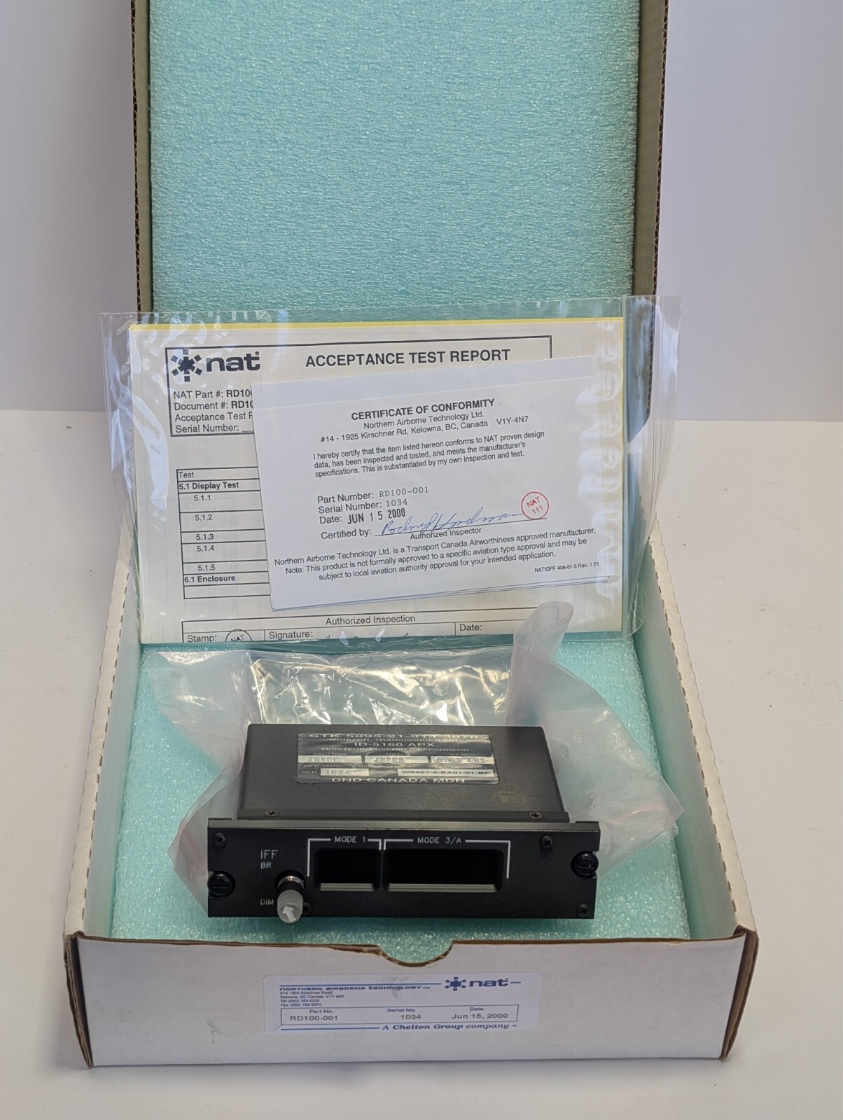 Northern Airborne Technology RD100-001 Transponder 5895-21-914-3878 NOS Surplus