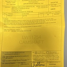 Lycoming Camshaft PN: Lw11754 Overhauled