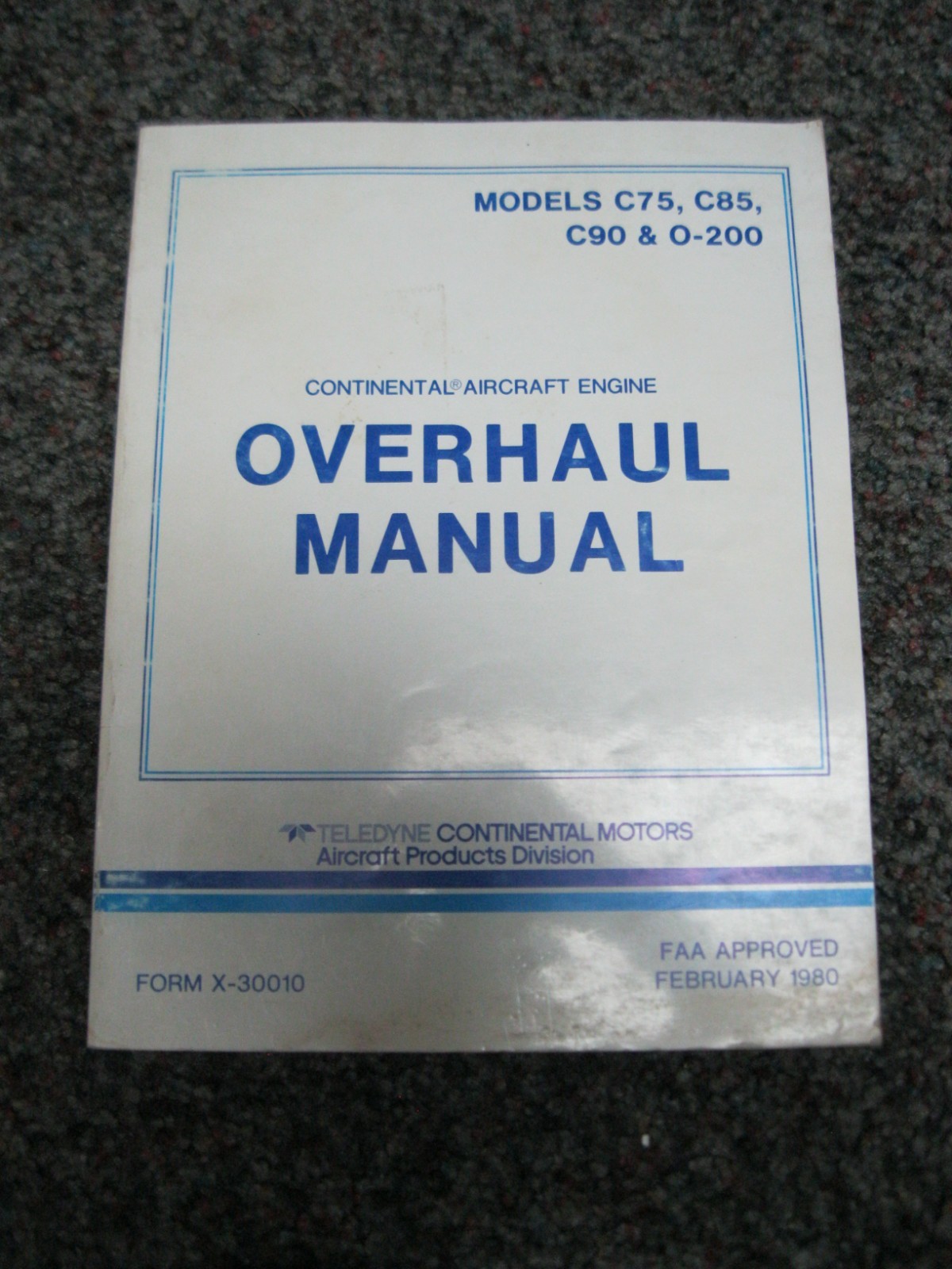 1968 Continental X-30010 Aircraft engines C75, C85,