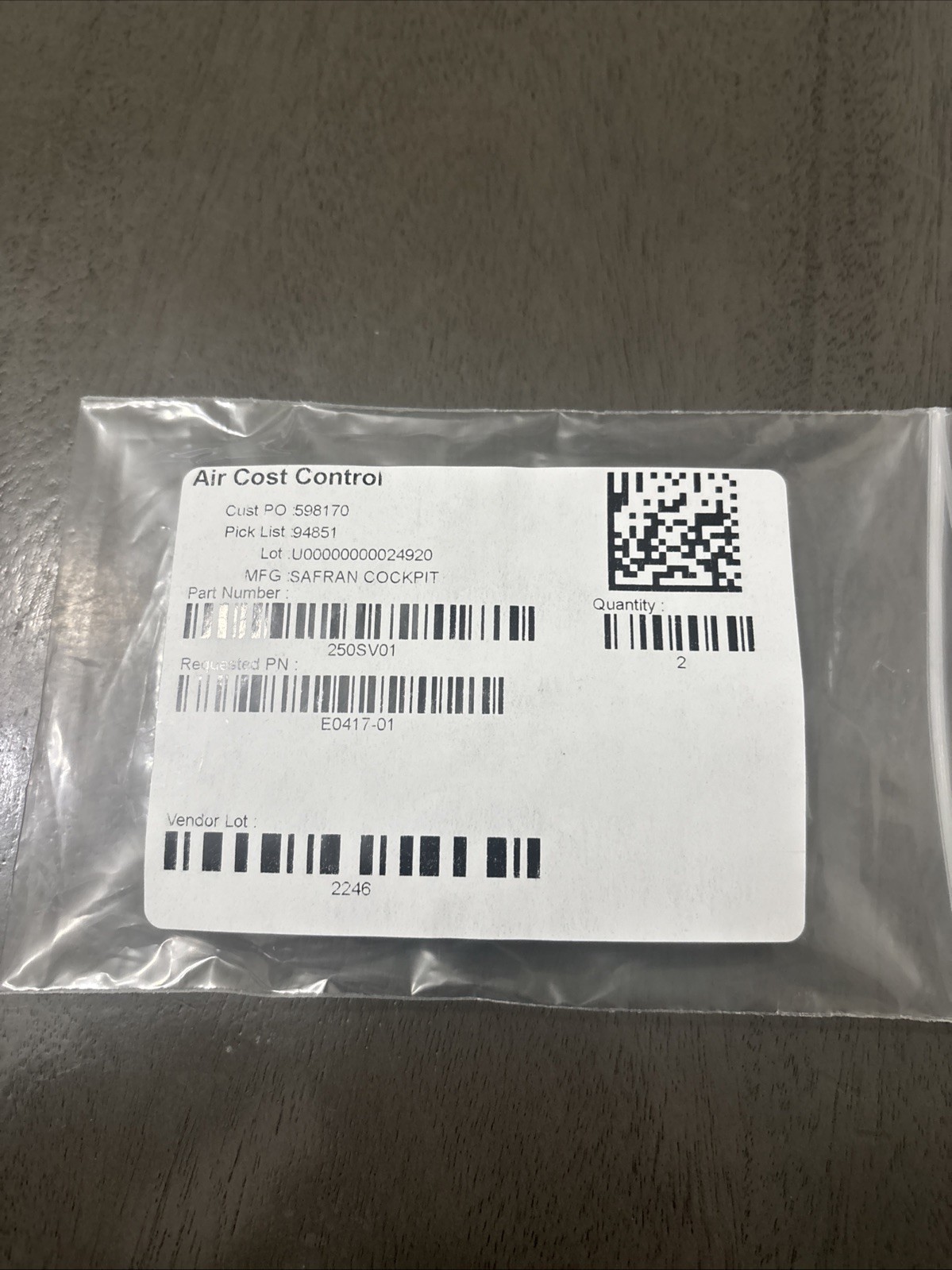 Air Cost Control Safran Cockpit Connector 250SV01 E0417-01
