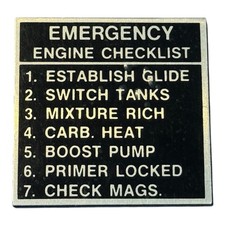 Aircraft Emergency Engine Checklist Placard