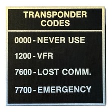 Aircraft Transponder Codes Placard 1200