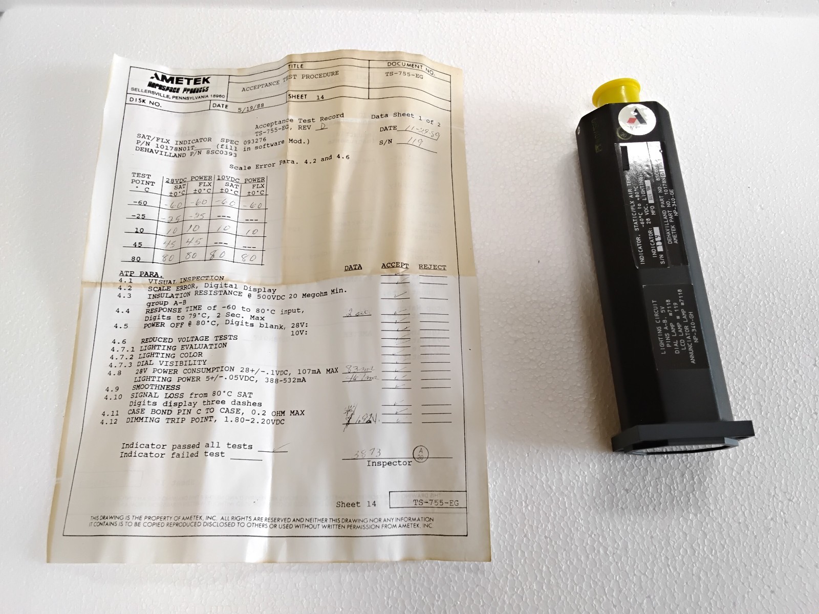 Ametek Aerospace Part Number 10178N01T01 Ind., Stat/Flex