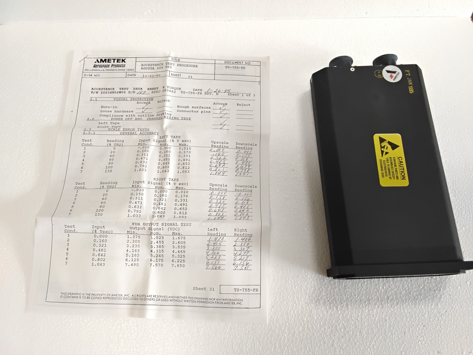Ametek Aerospace Part Number 10236N02W00 Torque Meter