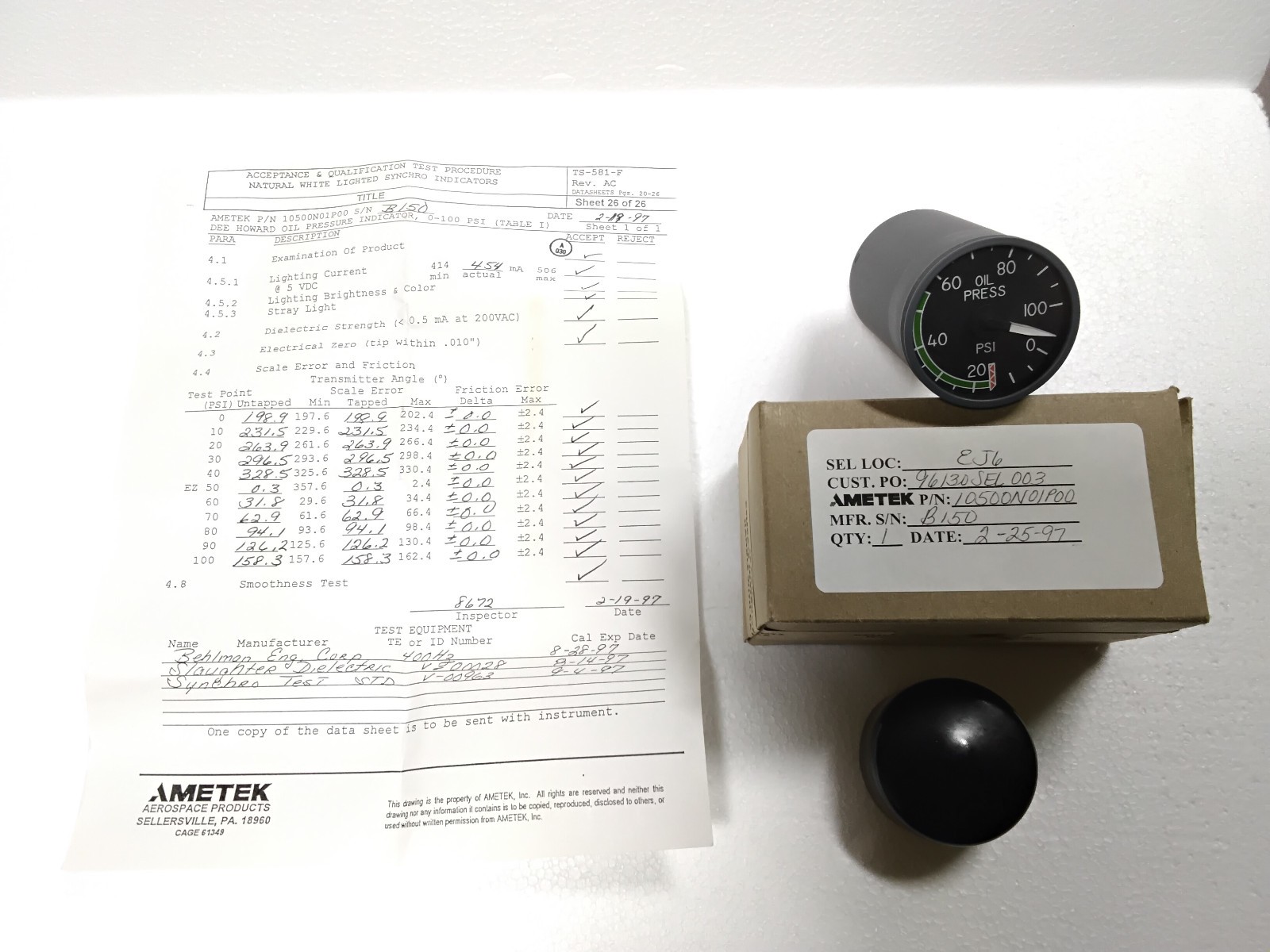 Ametek Aerospace Part Number 10500N01P00 Ind., Oil