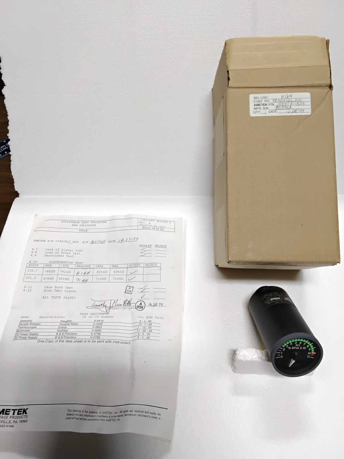 Ametek Aerospace Part Number 10541N11R03 Ind., % - N1