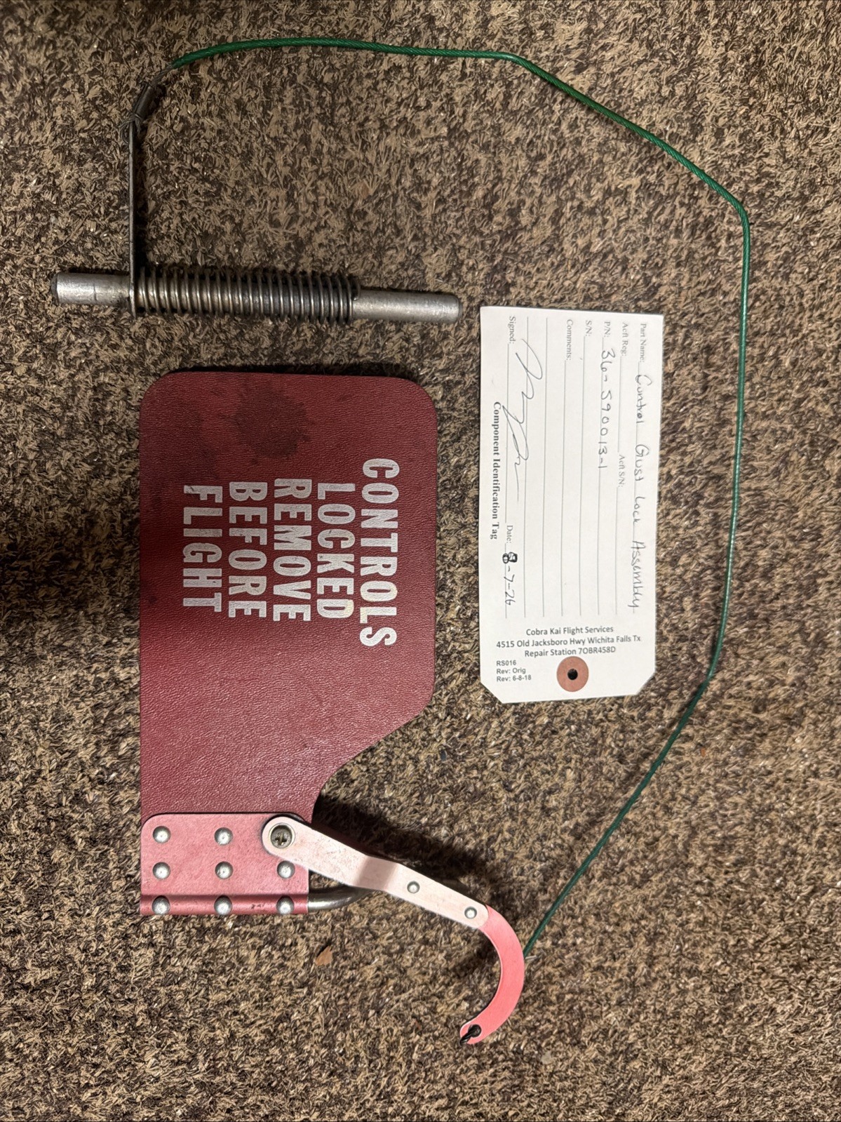 Beechcraft Bonanza A36 Control Gust Lock