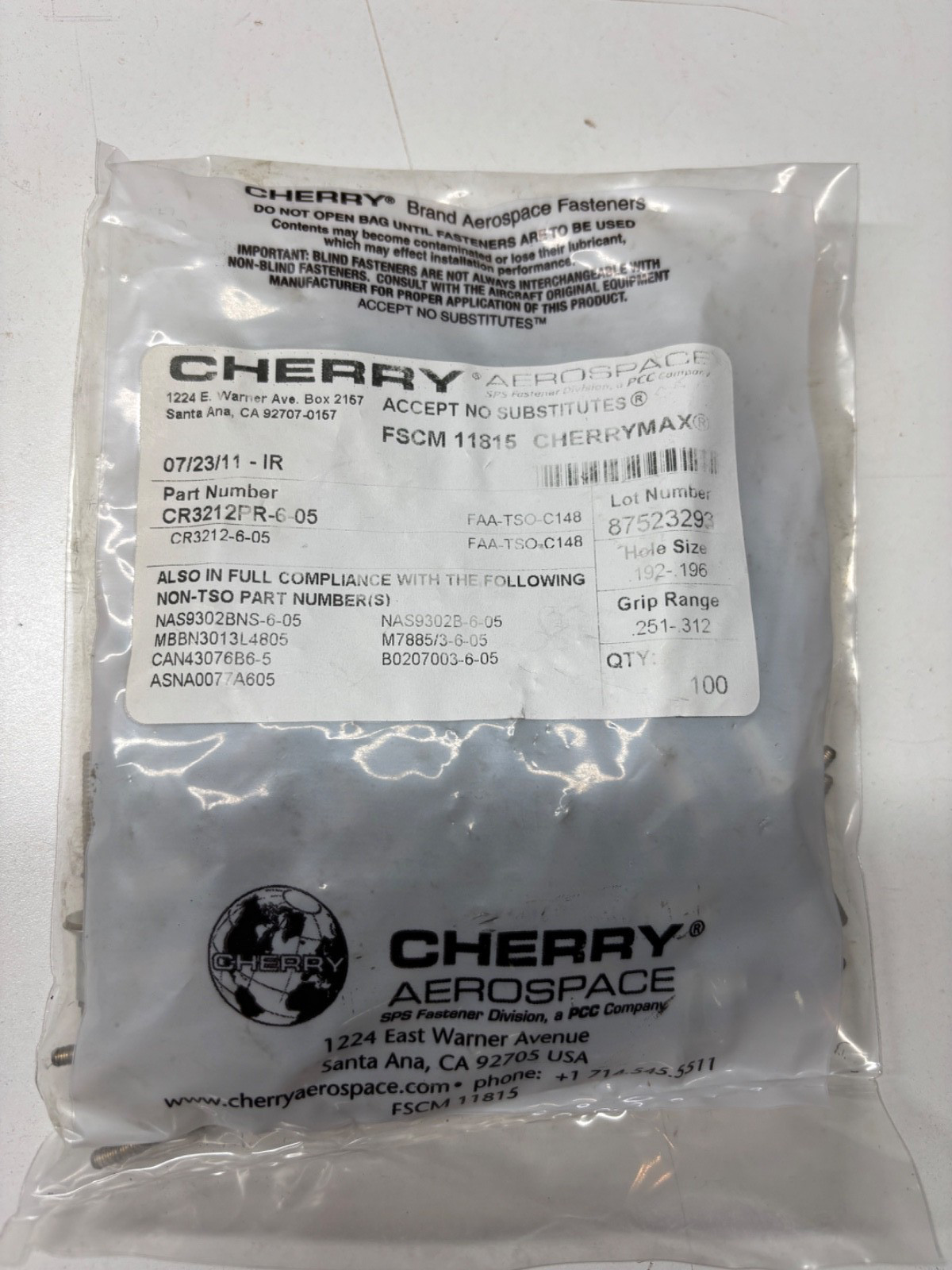 cherrymax CR3212-6-5 Rivet Pack Aerospace Aviation