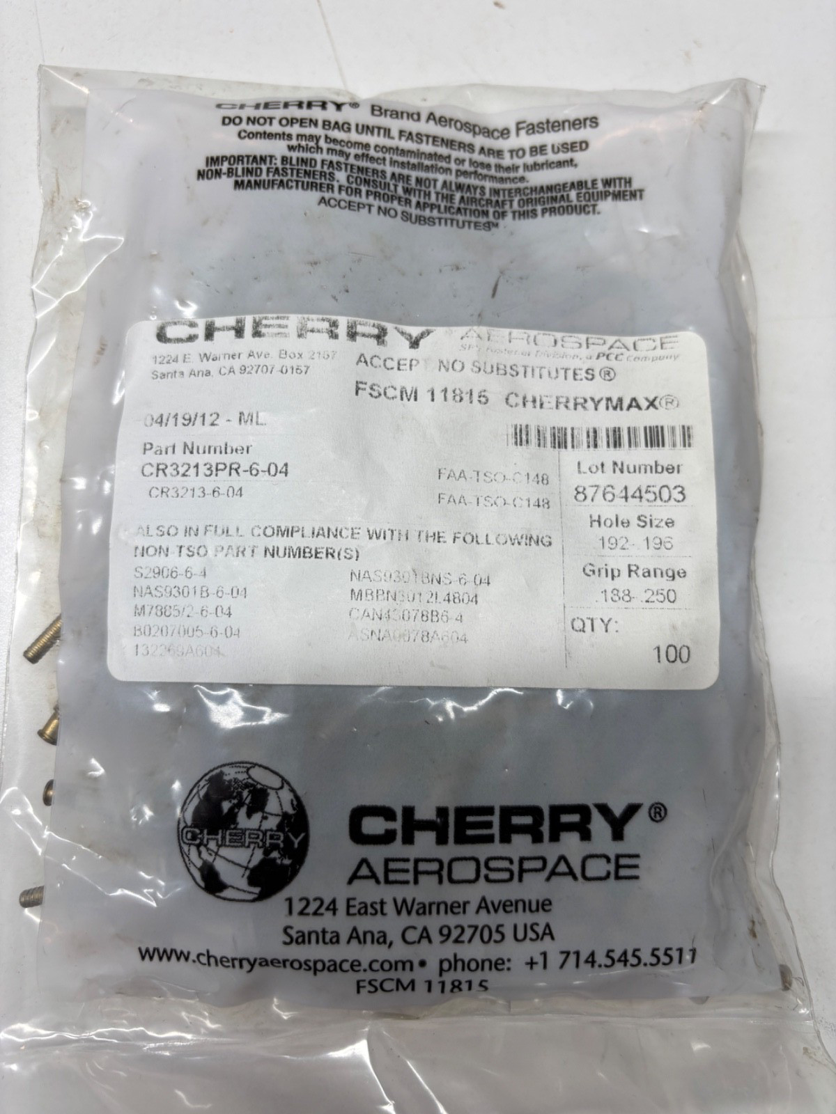 cherrymax CR3213-6-4 Rivet Pack Aerospace Aviation