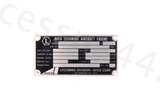 Lycoming AVCO Engine DATA TAG Placard