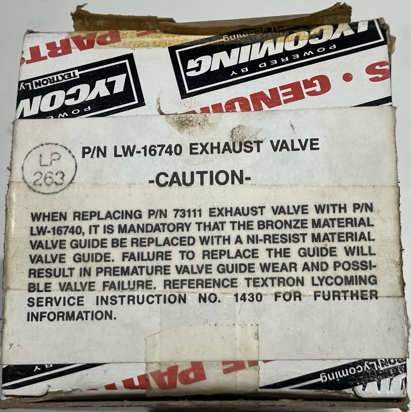 Lycoming NOS LW 16740 Exhaust Valve
