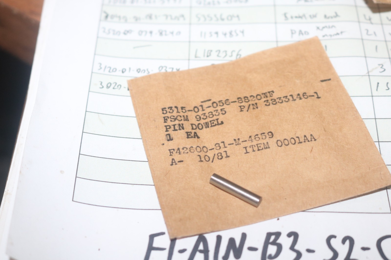 Parker Hannifin NOS Parker Dowel pin PN