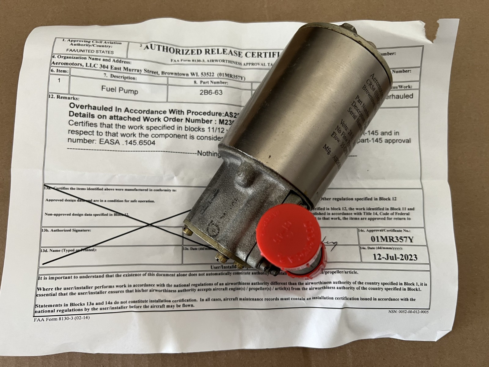 Piper 2B6-63 481-802 Navajo Fuel Pump