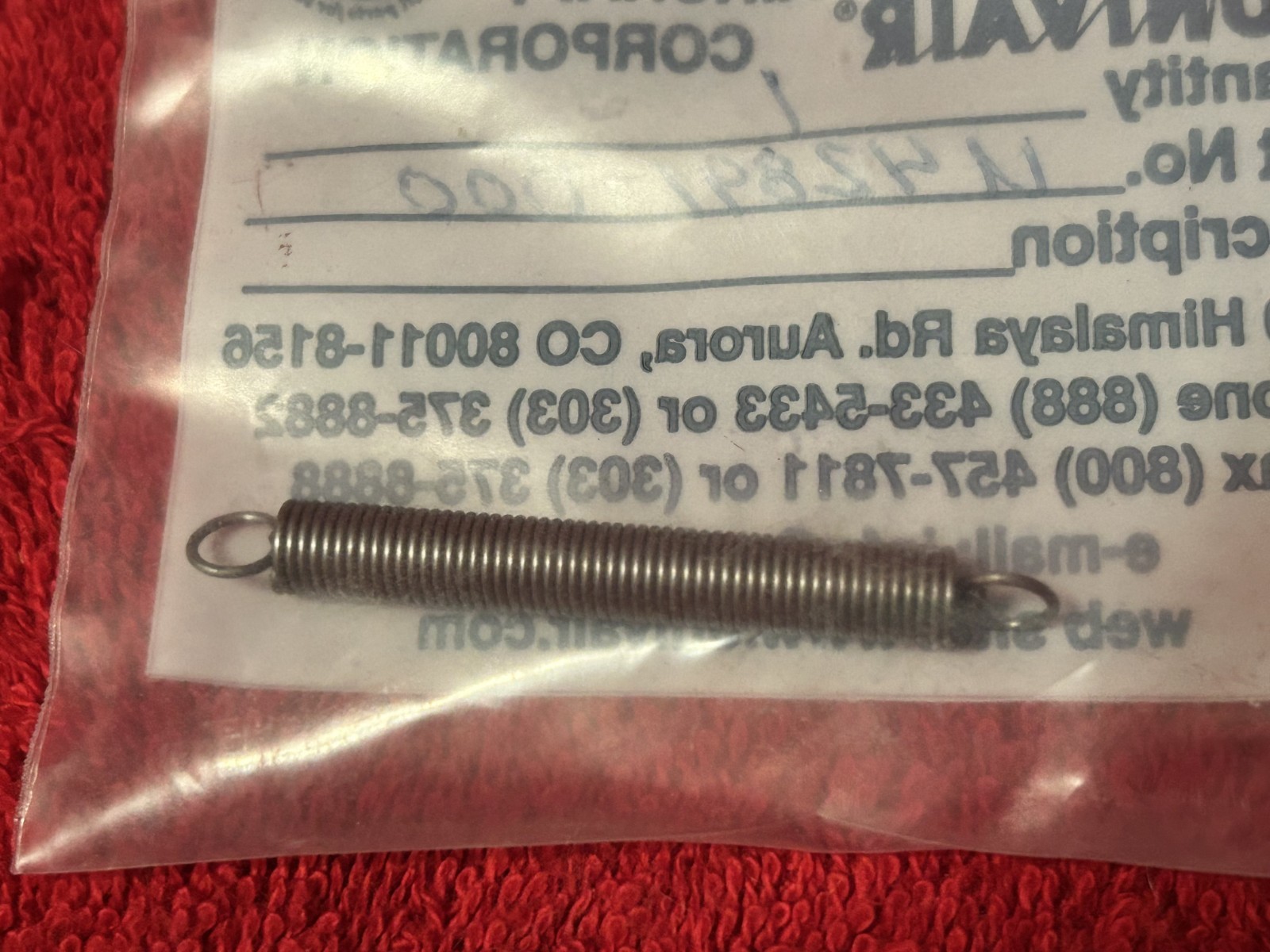 UNIVAIR AIRCRAFT CORORATION SPRING P/N U42891-000