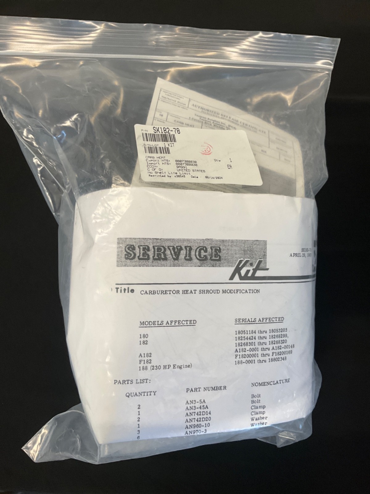 Cessna 180/182 Carb. Heat shroud mod