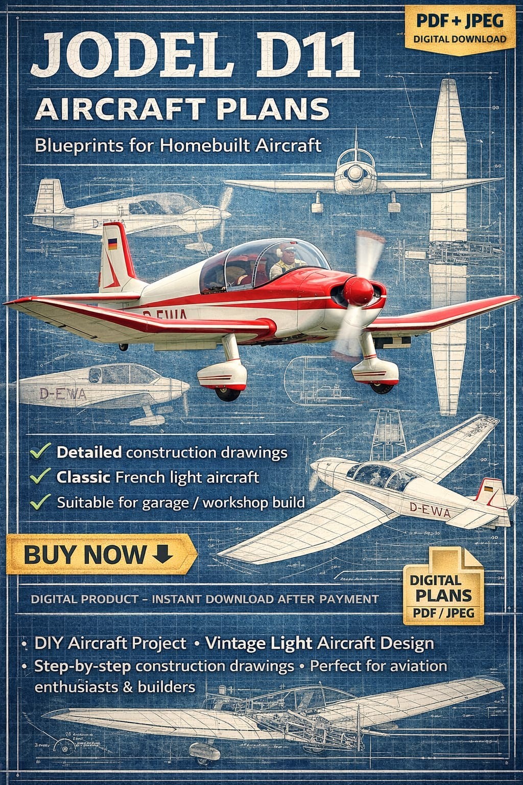 Plans Aircraft–aircraft Jodel D11–Homebuilt Airplane