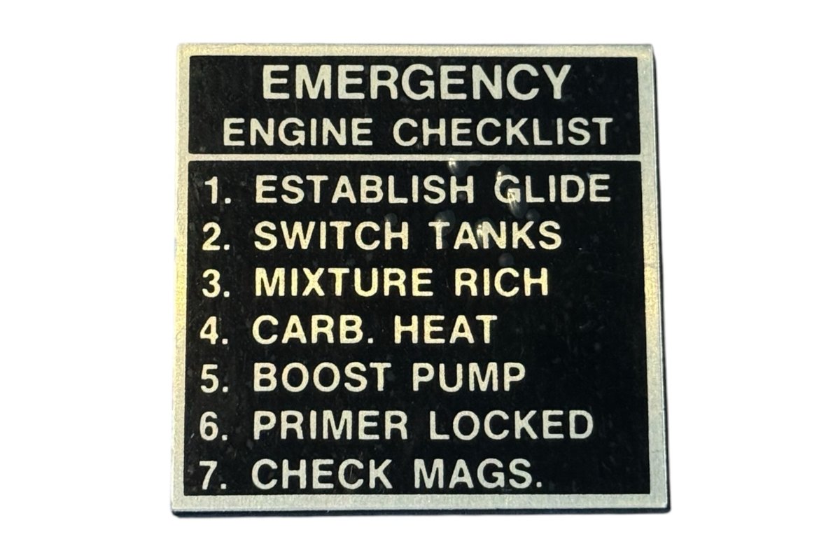 Unbranded Aircraft Emergency Engine Checklist Placard