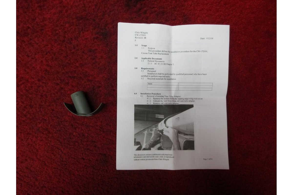 Wingate Aero & Fabrication Cessna Vent Tube Adapter PN CW-172001